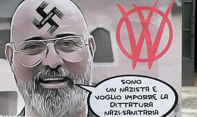 Attacco No vax a Bonaccini: volto del presidente raffigurato con una svastica in fronte