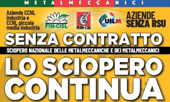Martedì 29 aprile nuovo sciopero nelle aziende metalmeccaniche