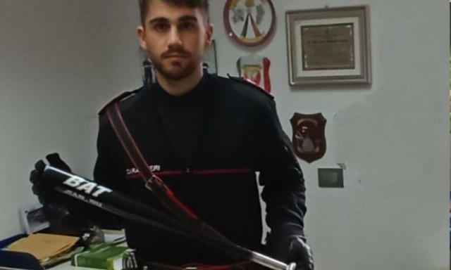 In auto con una mazza di baseball