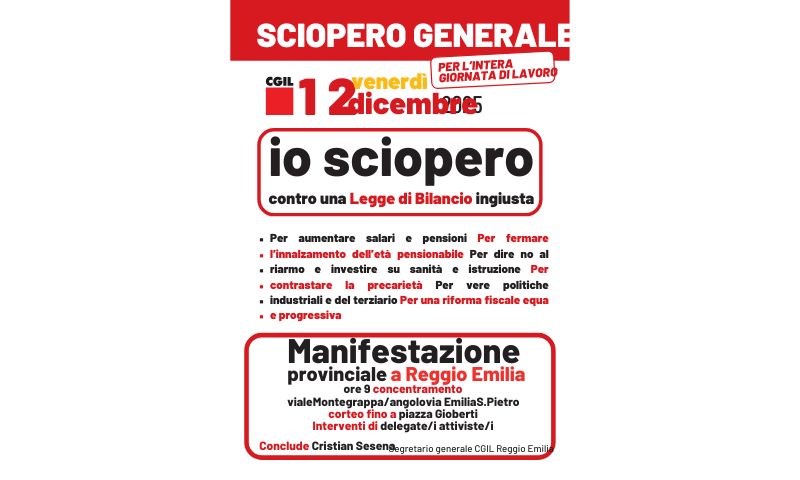 Sciopero generale per l’intera giornata di lavoro venerdi 12 a Reggio e provincia