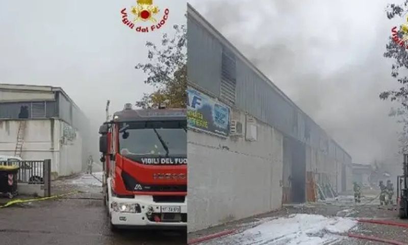 A fuoco un capannone industriale
