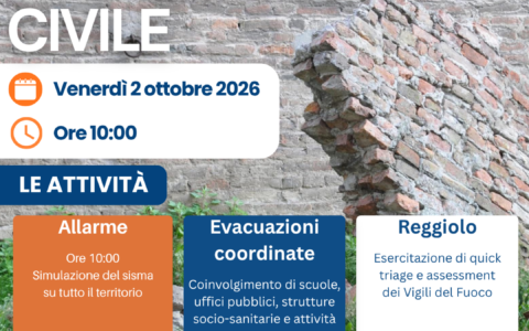 “Sisma Bassa Reggiana 2026”: venerdì 2 ottobre 12 mila persone in campo per una grande esercitazione sismica